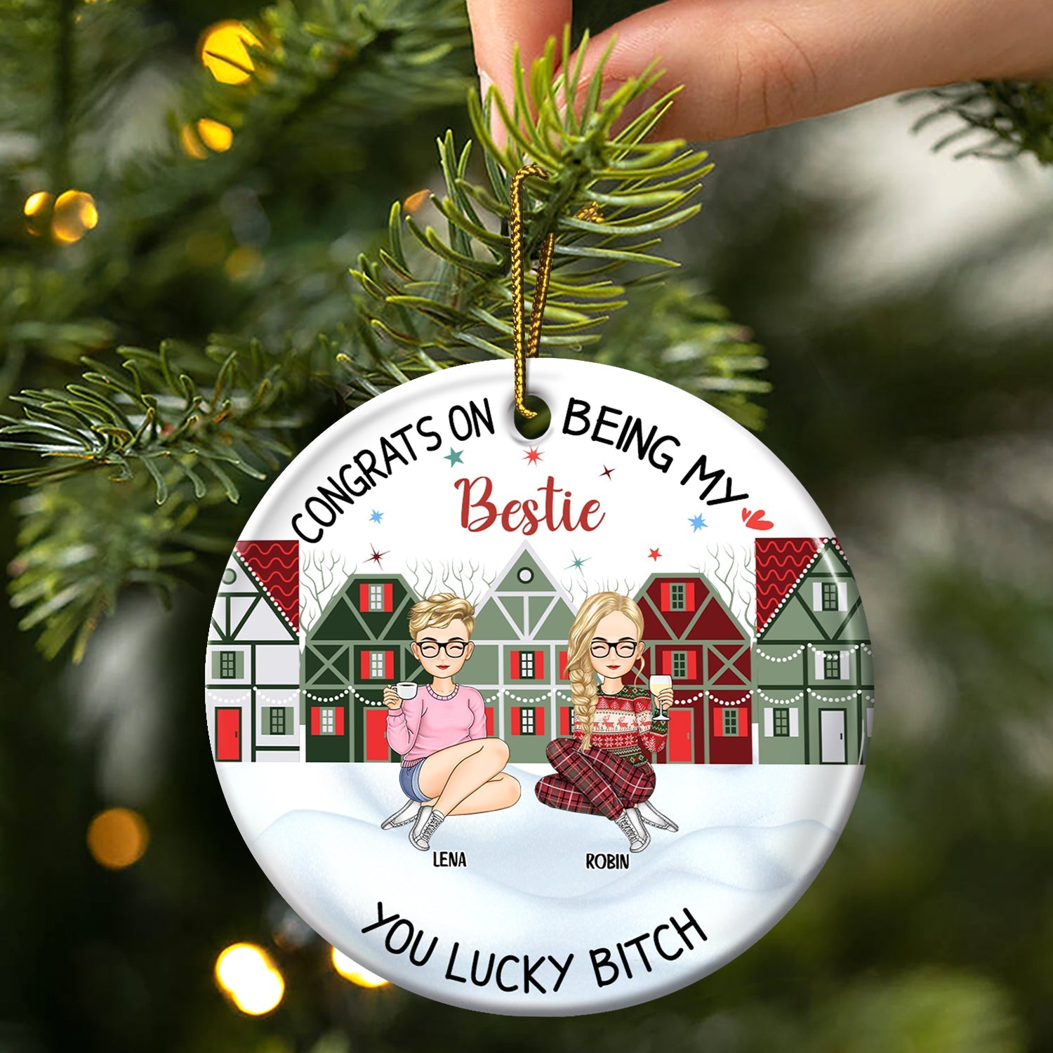 Christmas Congrats On Being My Bestie - Gift For Bestie - Personalized Circle Ceramic Ornament