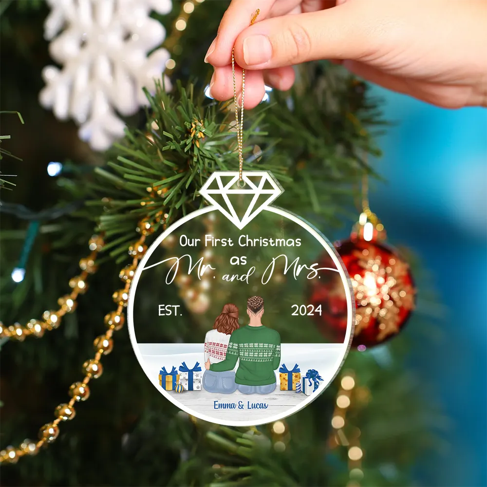 Our First Christmas Married - Gift For Couples - Personalized Custom Shaped Acrylic Ornament