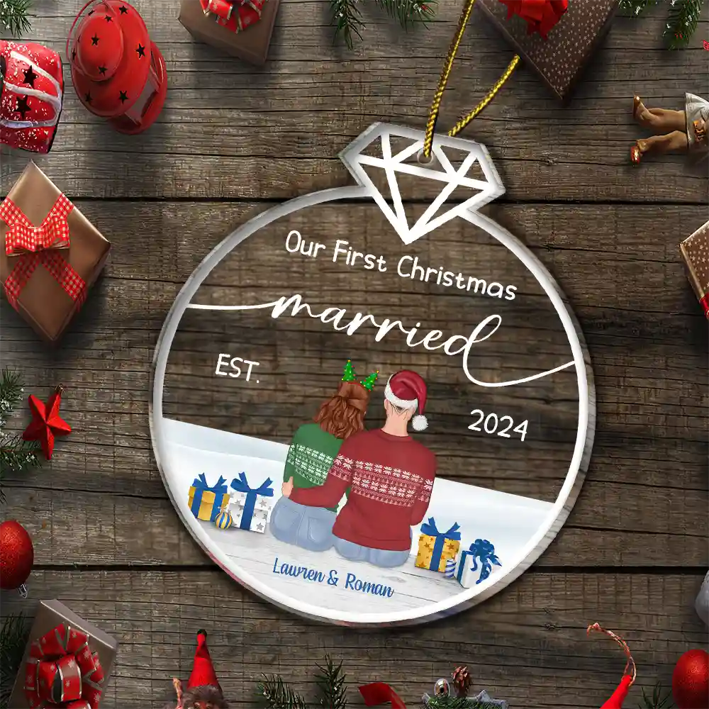 Our First Christmas Married - Gift For Couples - Personalized Custom Shaped Acrylic Ornament