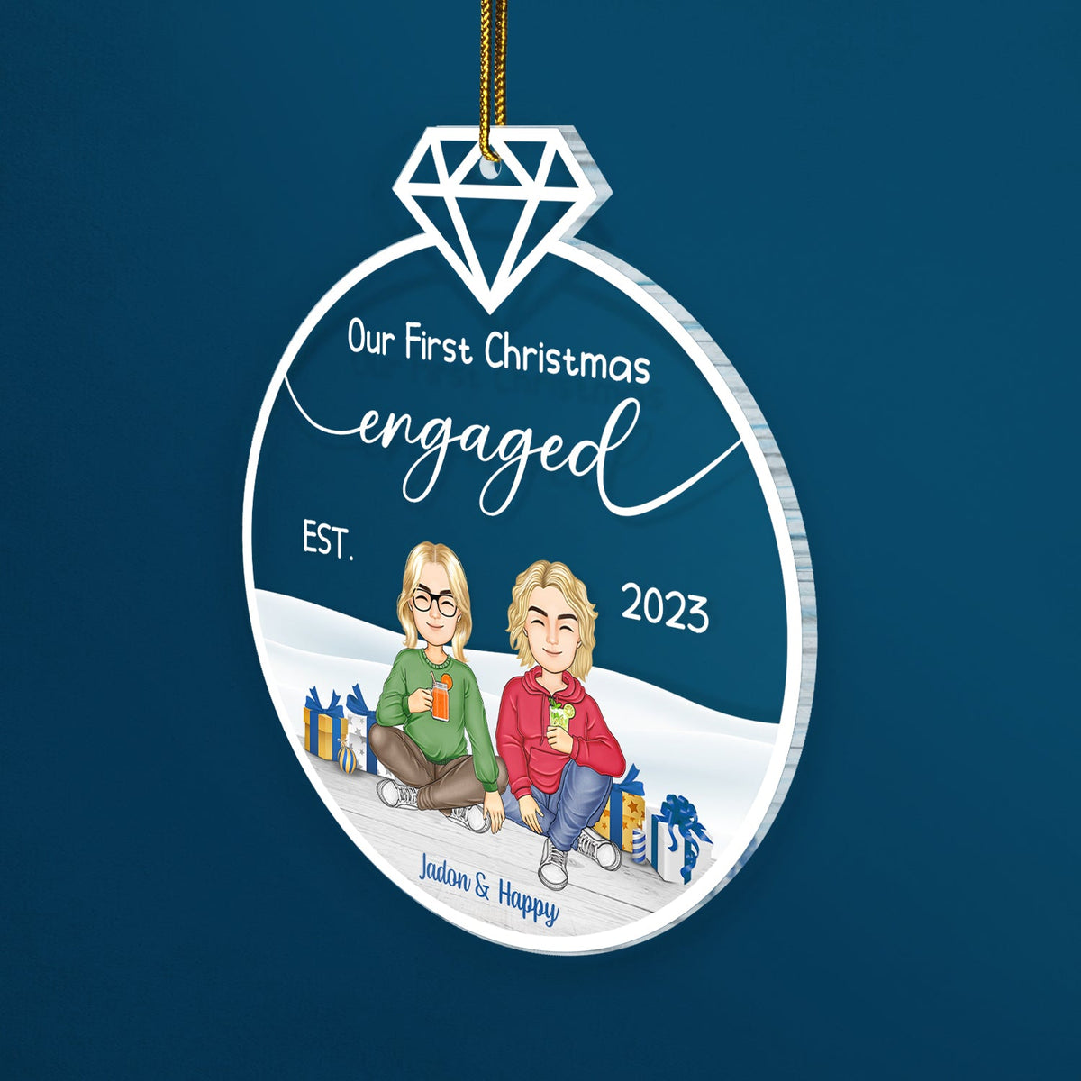 Cartoon Our First Christmas Married - Gift For Couples - Personalized Custom Shaped Acrylic Ornament