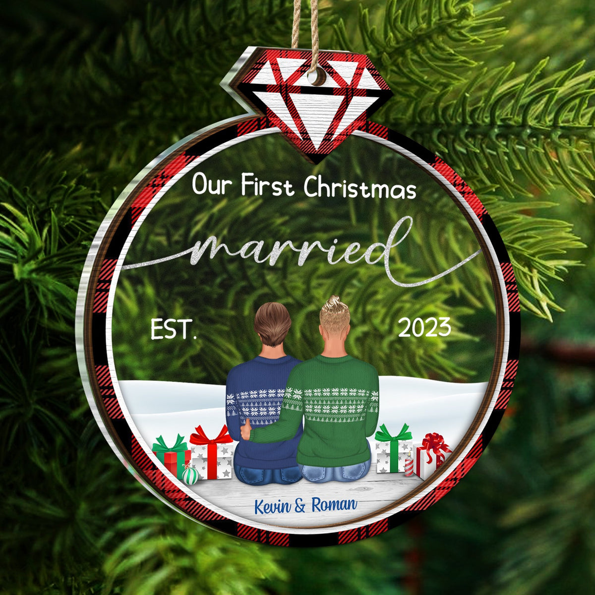 Our First Christmas Married - Gift For Couples - Personalized 2-Layered Mix Ornament