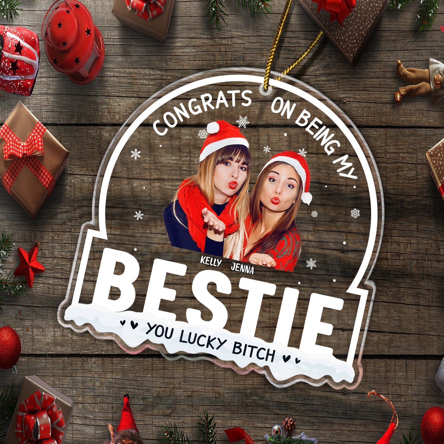 Christmas Custom Photo Congrats On Being My Bestie - Gift For Bestie - Personalized Custom Shaped Acrylic Ornament