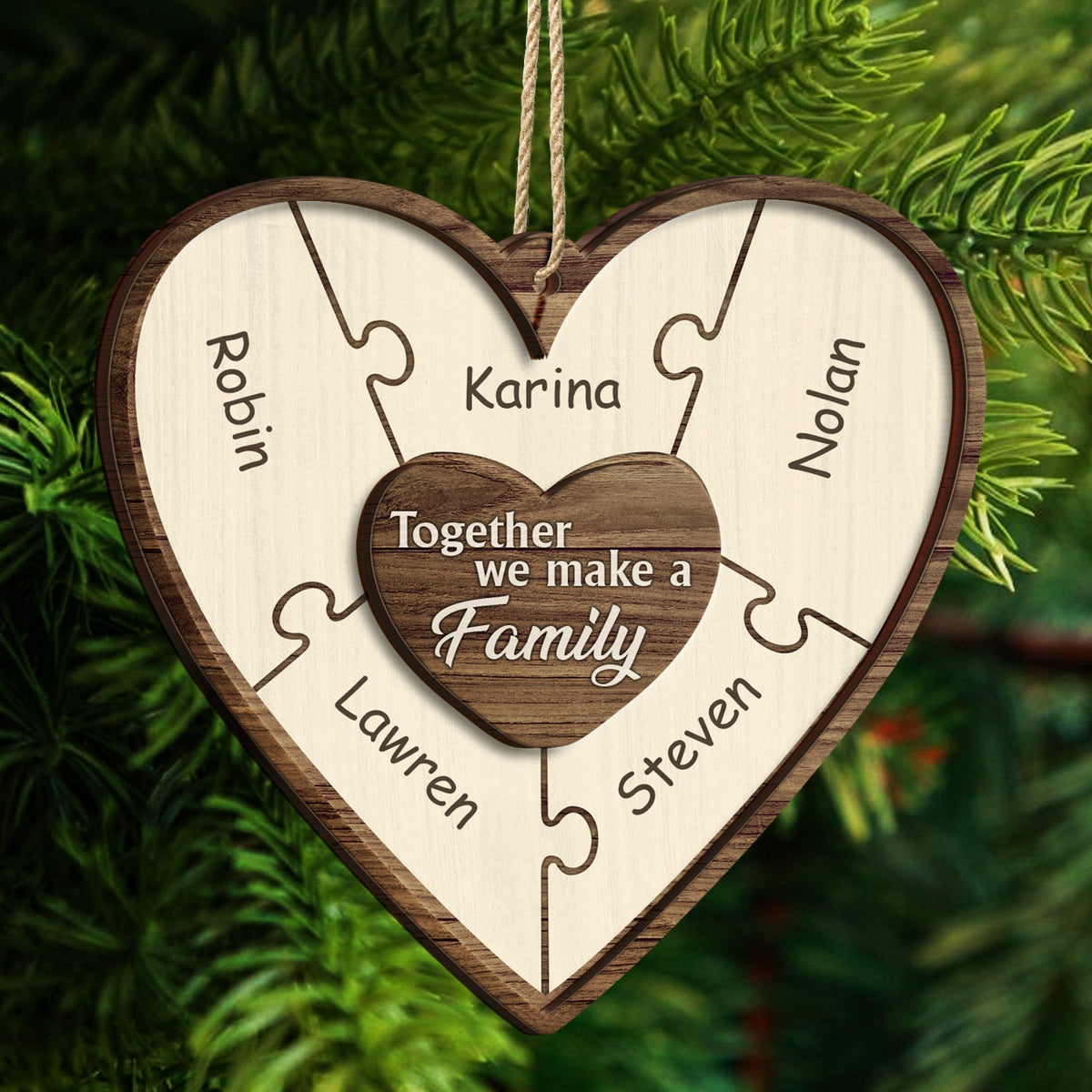 Christmas Puzzle Together We Make A Family - Gift For Family - Personalized 2-Layered Wooden Ornament