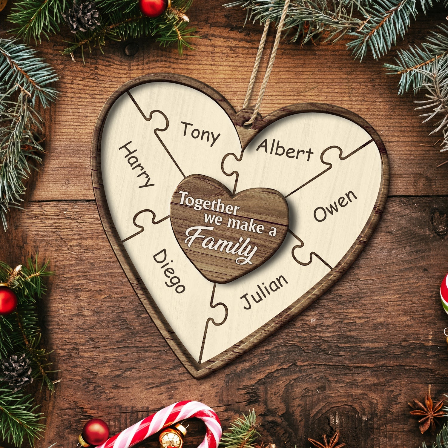 Christmas Puzzle Together We Make A Family - Gift For Family - Personalized 2-Layered Wooden Ornament