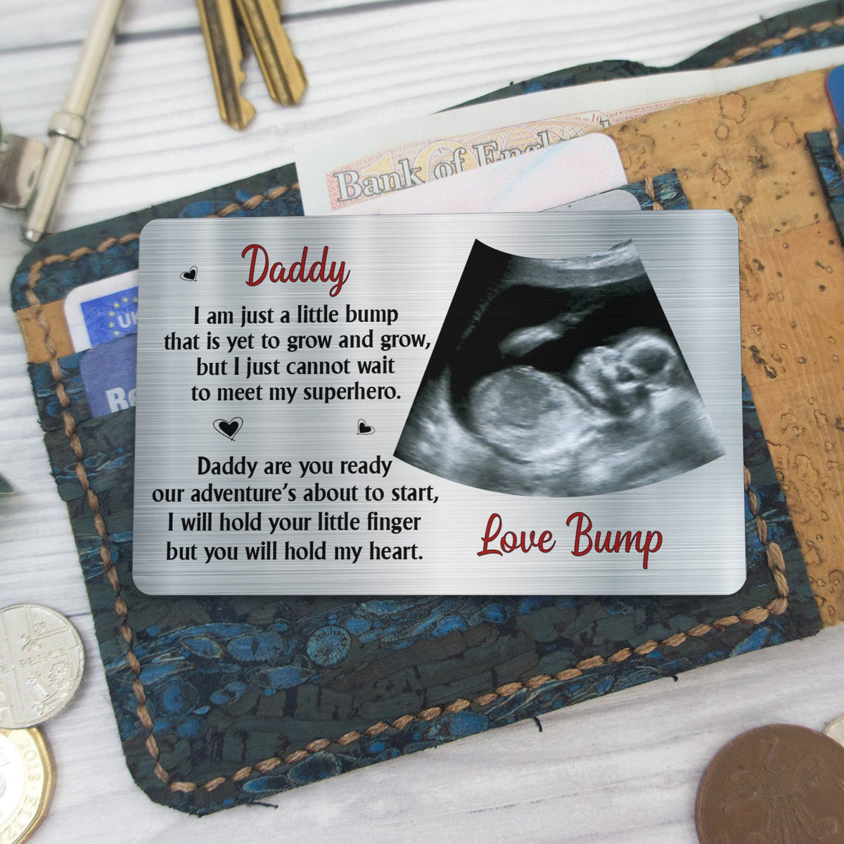 Custom Photo I Am Just A Little Bump - Gift For Father - Personalized Aluminum Wallet Card