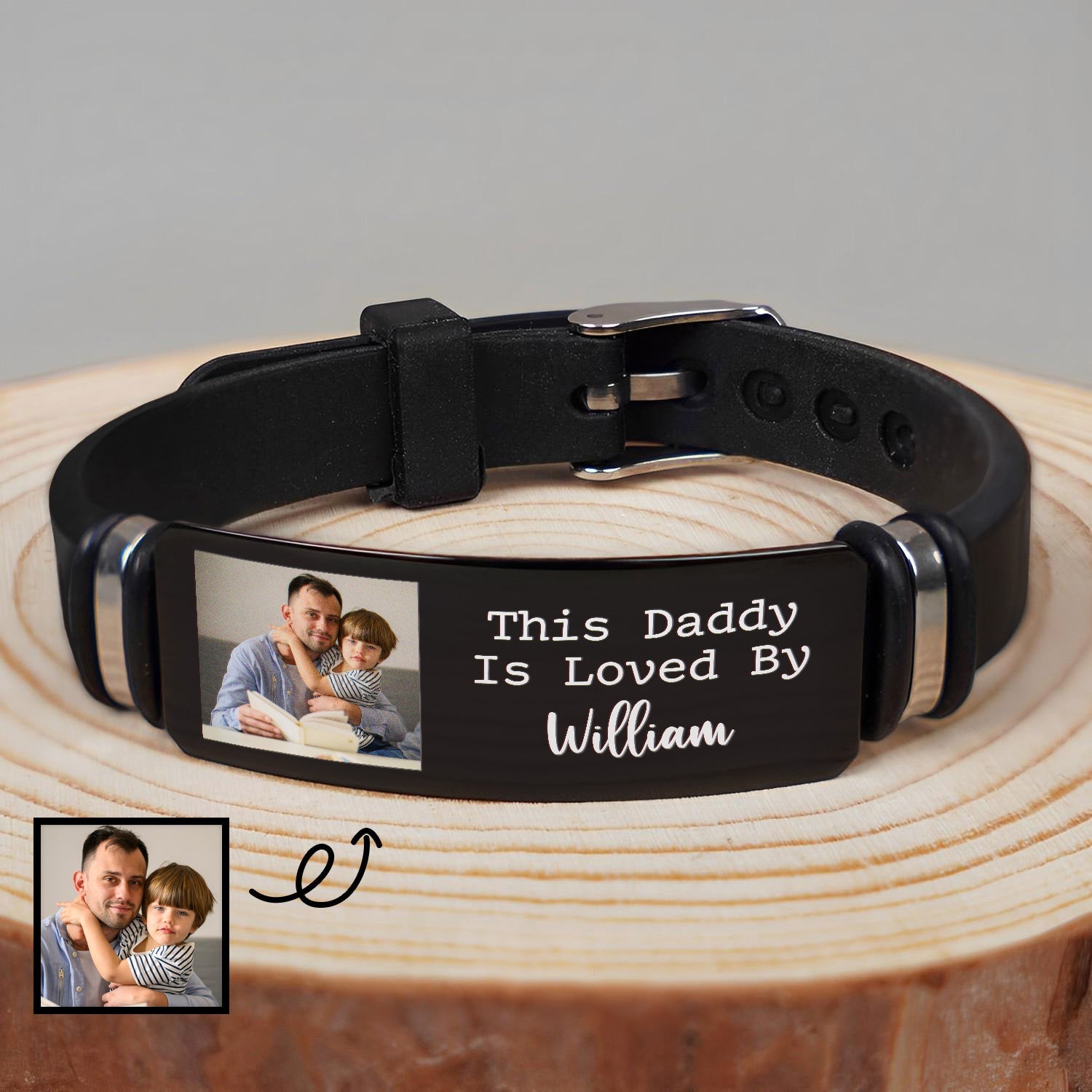 Custom Photo I Love You Daddy - Gift For Father - Personalized Engraved Bracelet