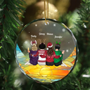 Christmas Besties Sister Sitting On The Moon - Personalized Circle Glass Ornament