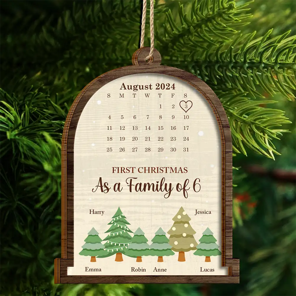 Calendar First Christmas As A Family Of Three - Personalized 2-Layered Wooden Ornament