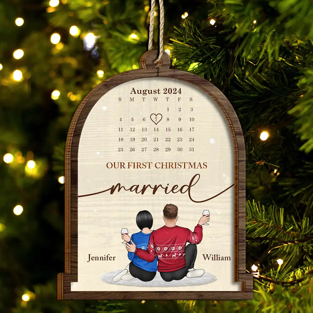 Christmas Couple Calendar Married - Personalized 2-Layered Wooden Ornament