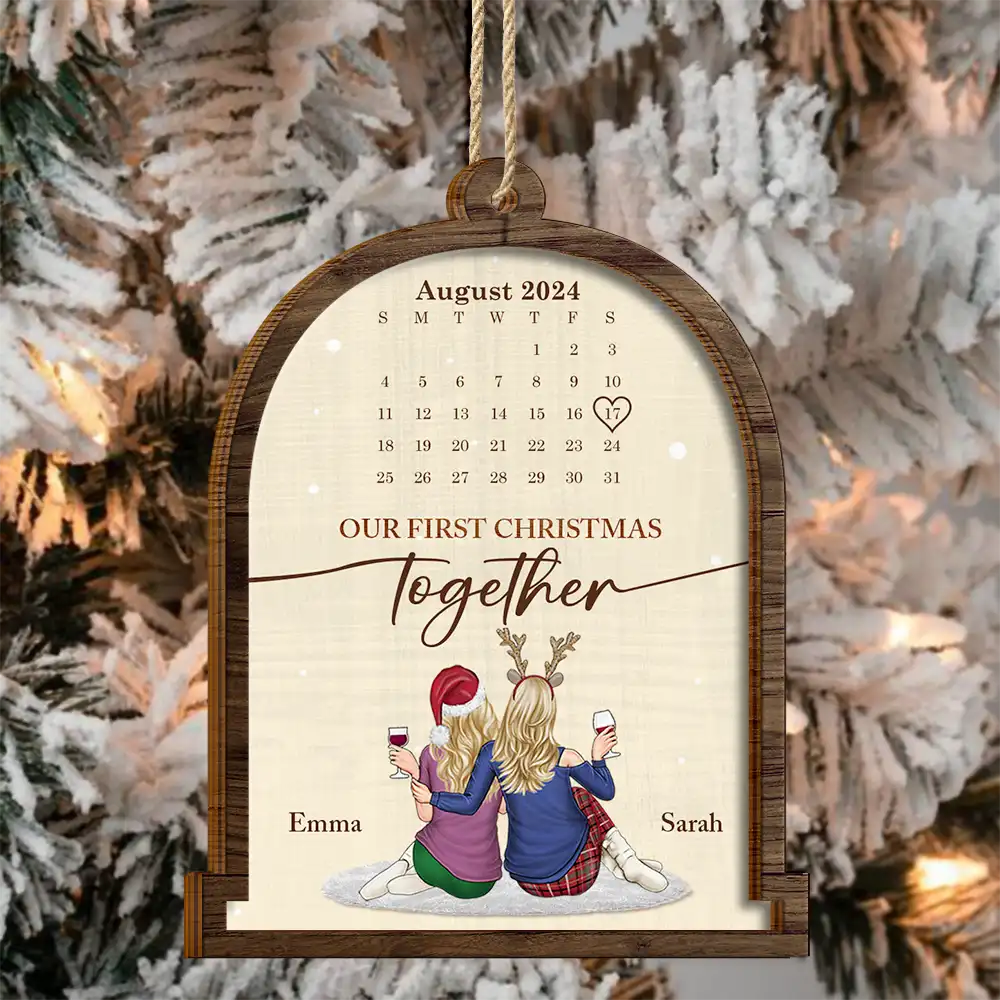 Christmas Couple Calendar Married - Personalized 2-Layered Wooden Ornament