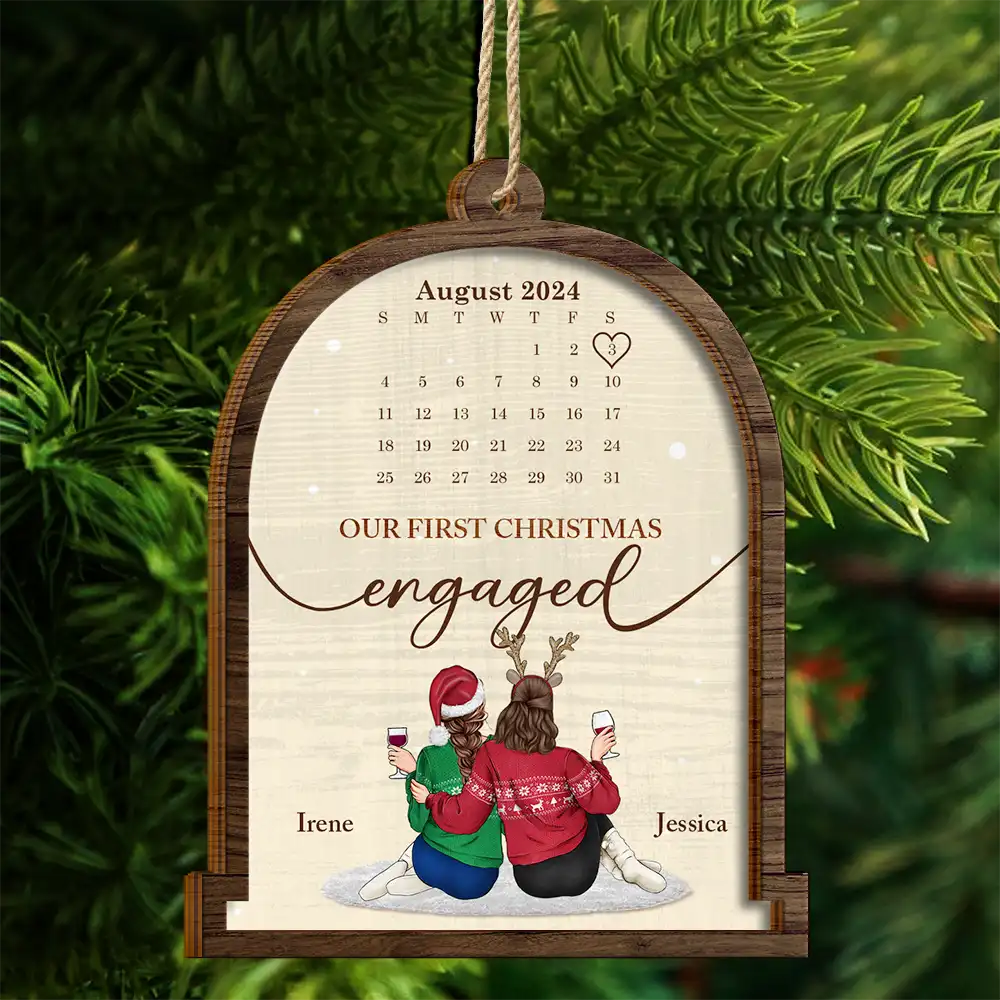 Christmas Couple Calendar Married - Personalized 2-Layered Wooden Ornament