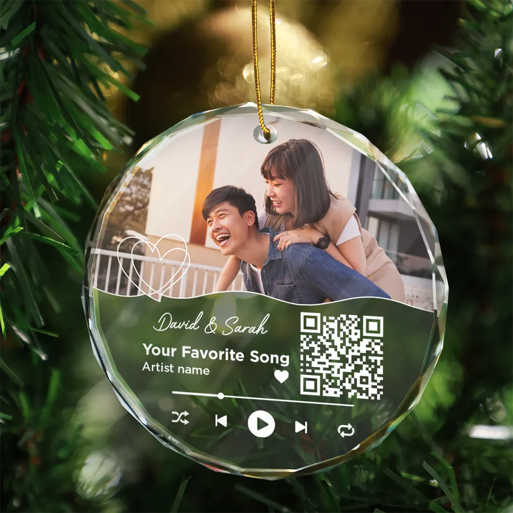 Christmas Custom Photo Song QR Code - Personalized Circle Glass Ornament