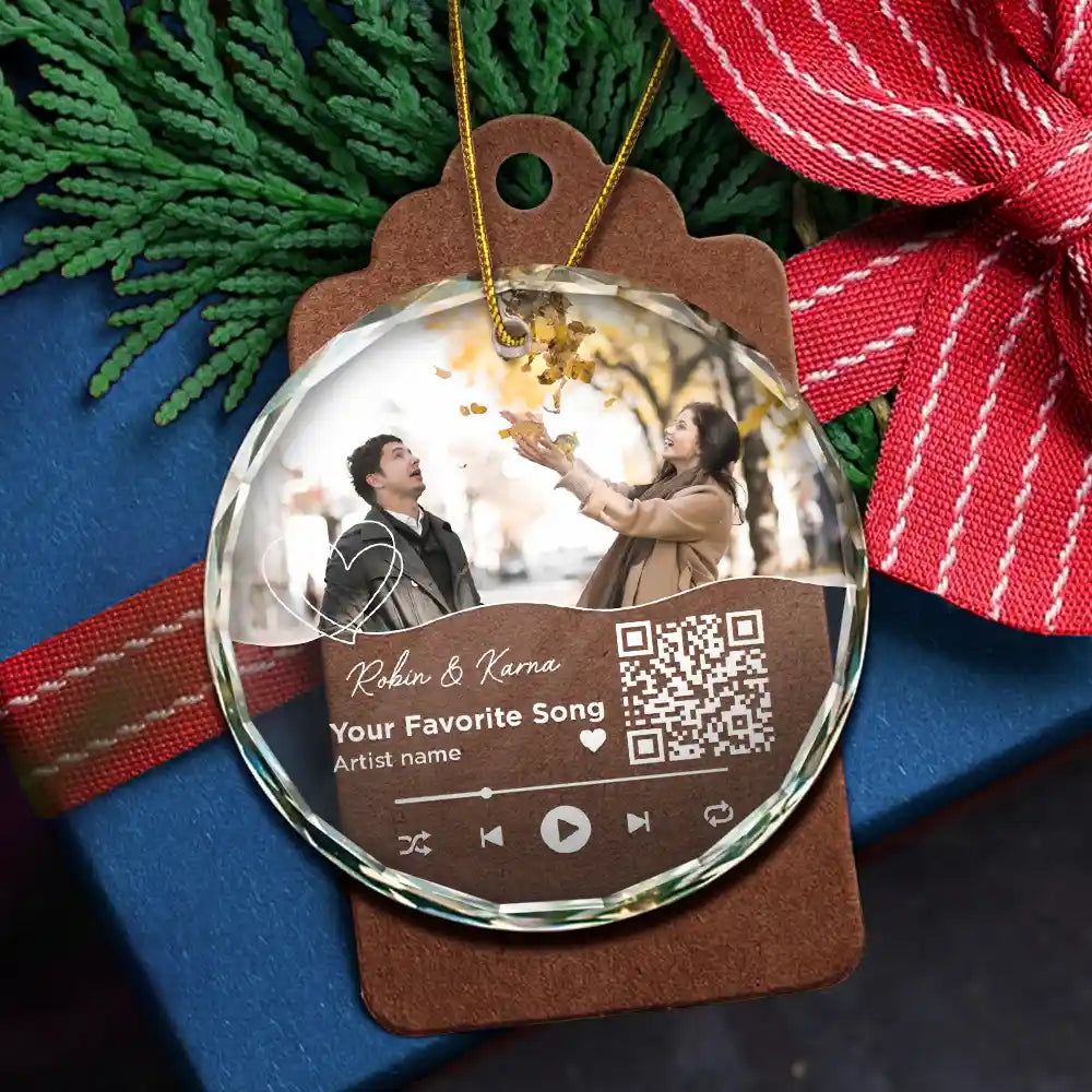 Christmas Custom Photo Song QR Code - Personalized Circle Glass Ornament