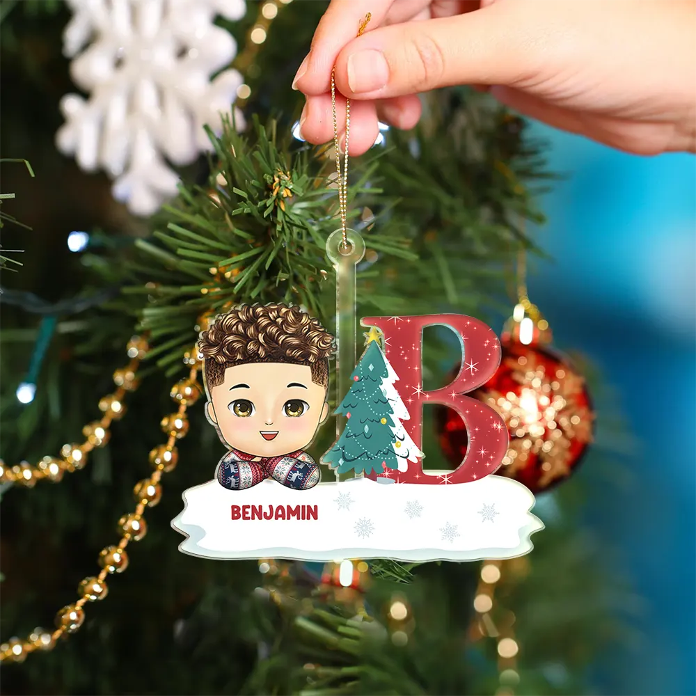 Christmas Kids Monogram - Personalized Cutout Acrylic Ornament