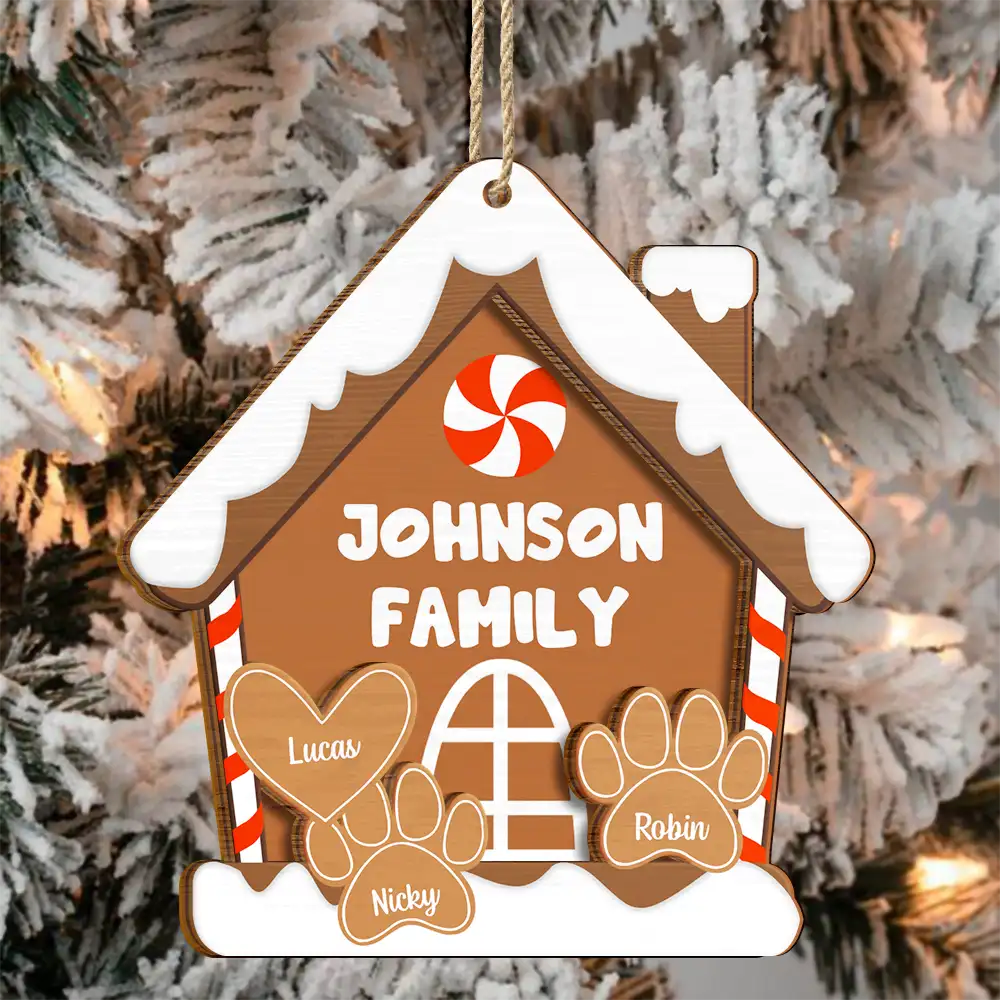 Gingerbread Cookie Family - Personalized 2-Layered Wooden Ornament