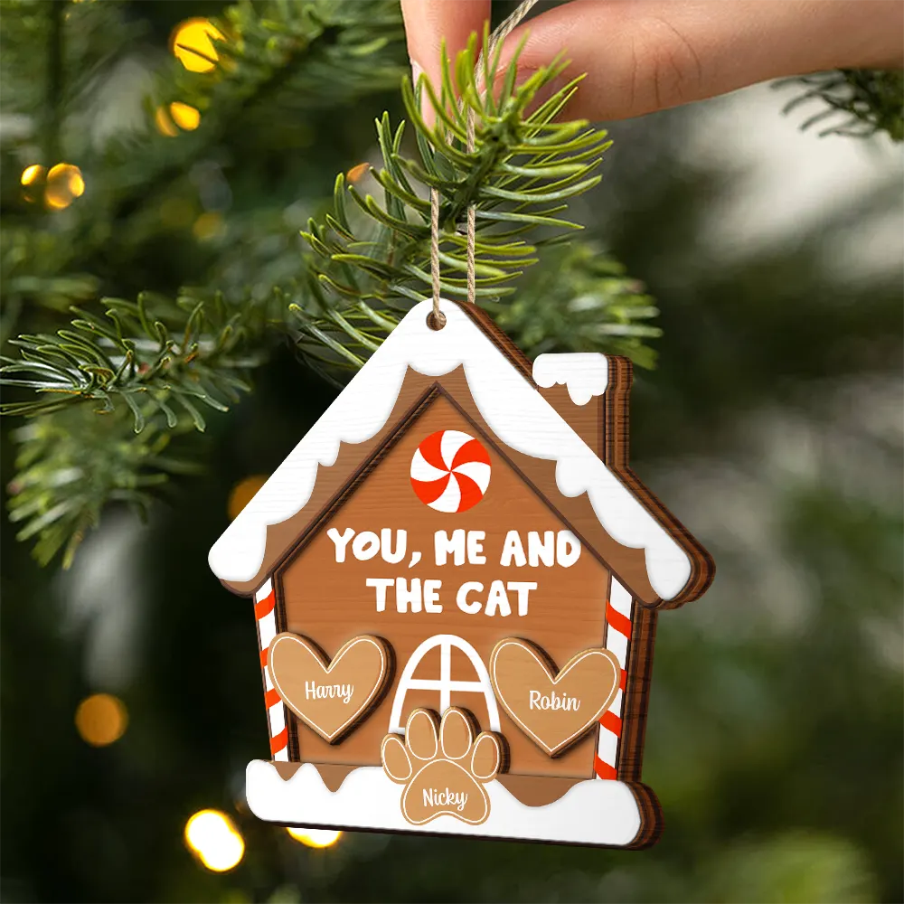 Gift For Couples, Pet Lovers - You, Me And The Dog Cat - Personalized 2-Layered Wooden Ornament