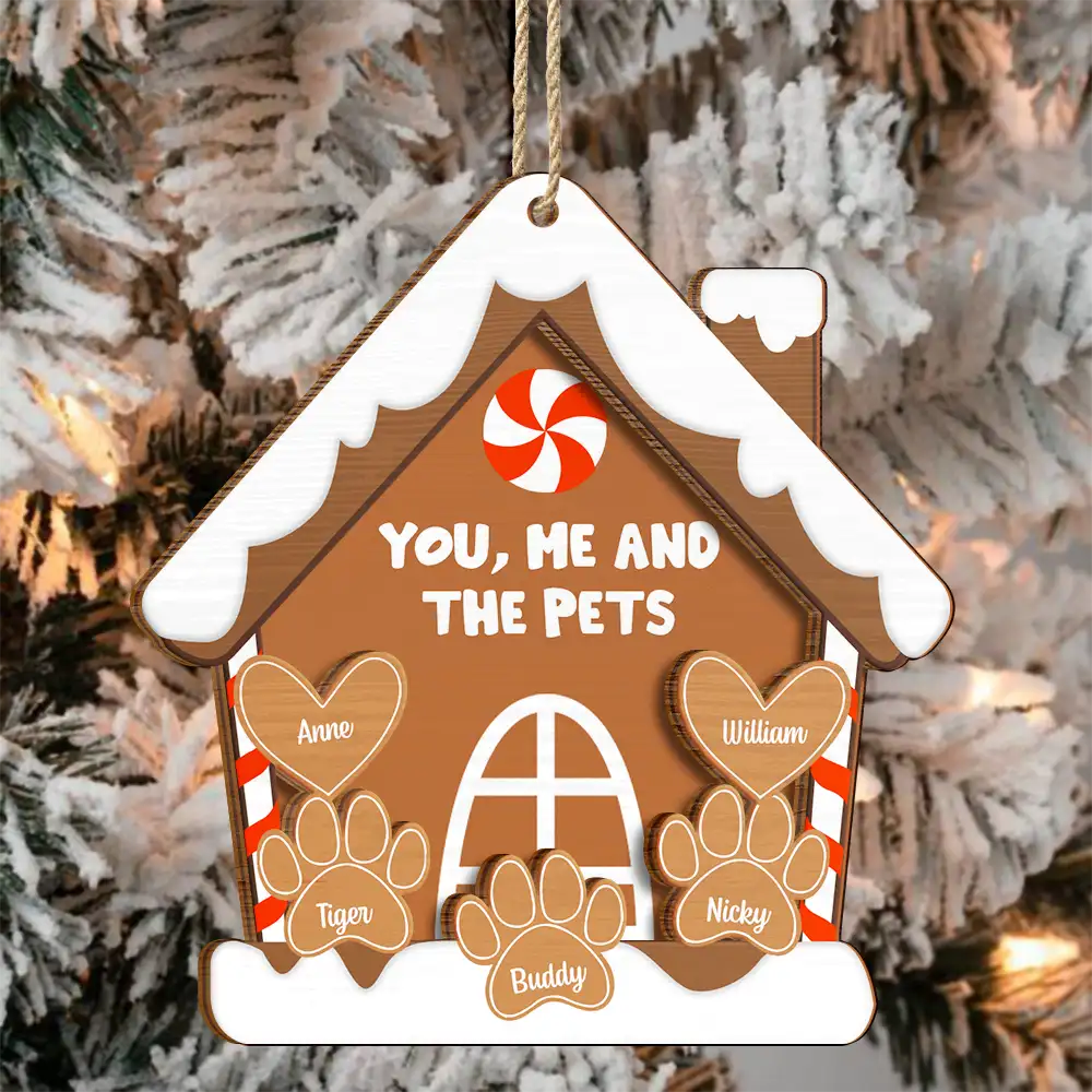 Gift For Couples, Pet Lovers - You, Me And The Dog Cat - Personalized 2-Layered Wooden Ornament