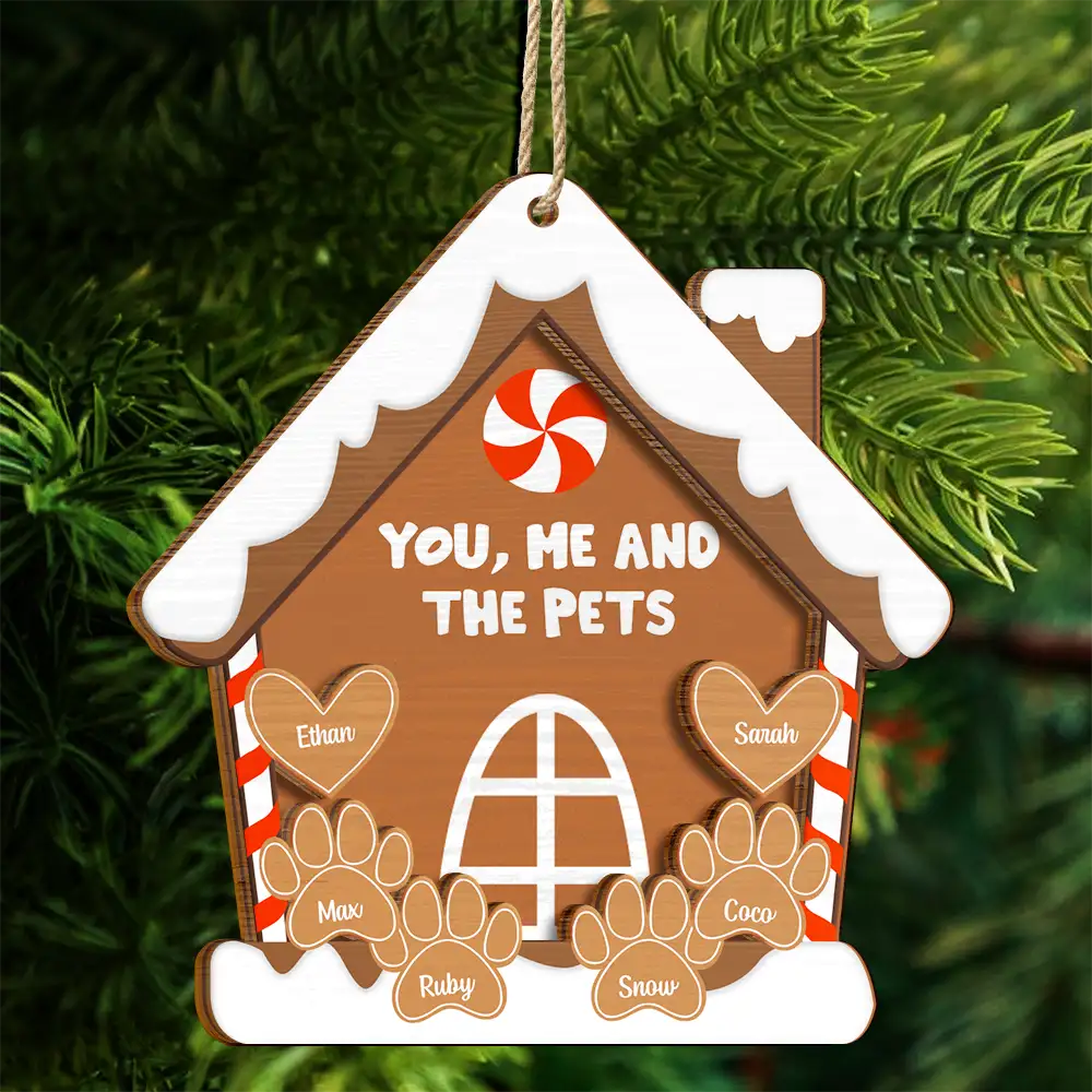 Gift For Couples, Pet Lovers - You, Me And The Dog Cat - Personalized 2-Layered Wooden Ornament