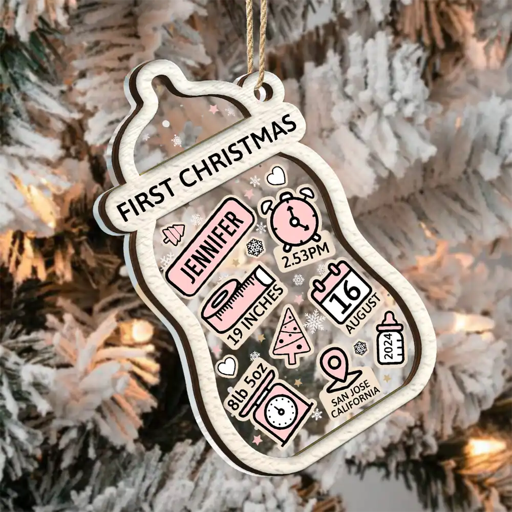 New baby, Gift For Kids - Baby First Christmas Milk Bottle - Personalized 2-Layered Mix Ornament