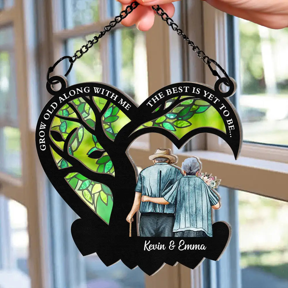 Gift For Couples - Grow Old Along With Me - Personalized Window Hanging Suncatcher Ornament