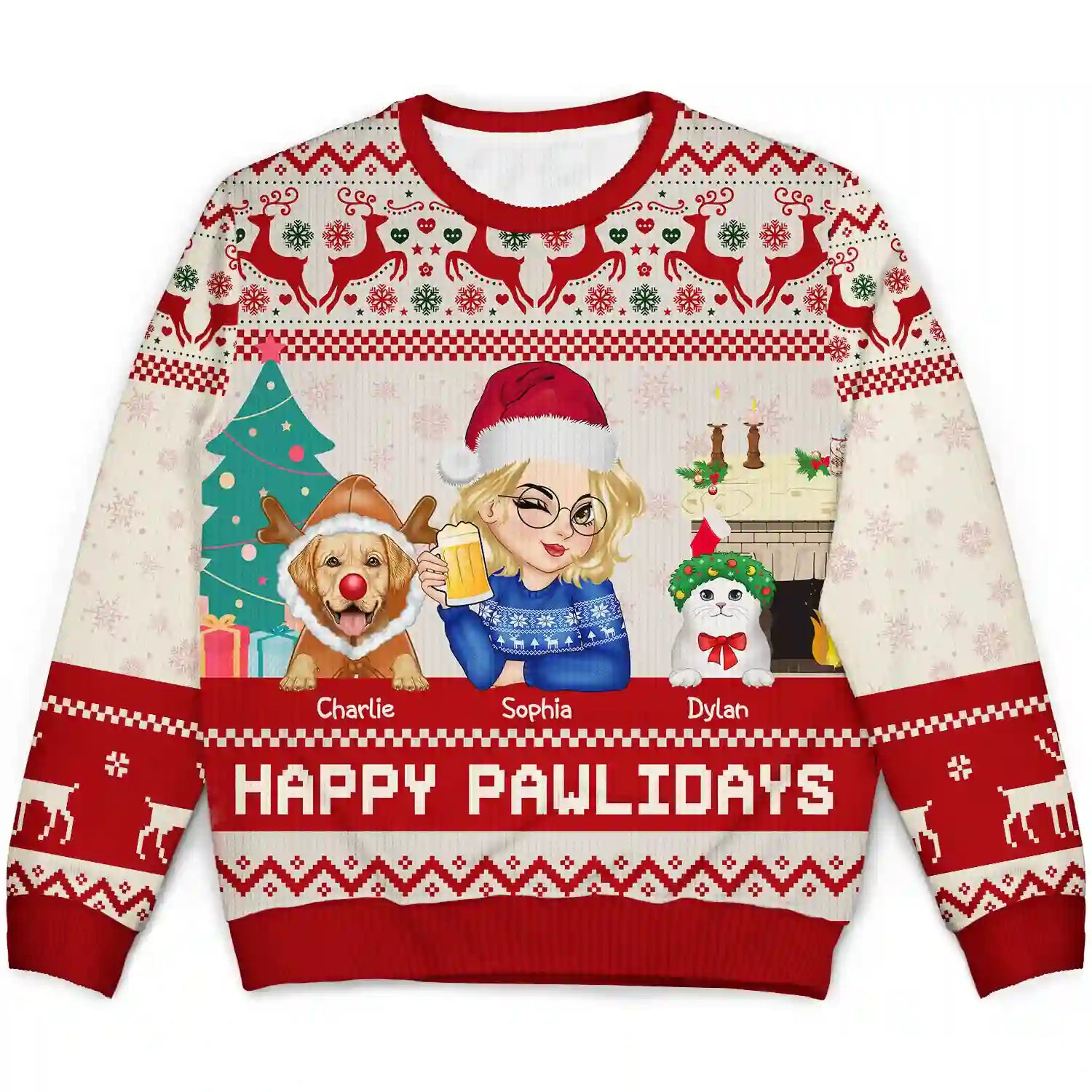 Pet Lovers - Christmas Pet Lovers Happy Pawlidays - Personalized Unisex Ugly Sweater