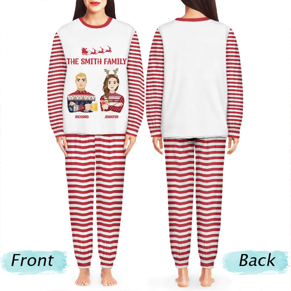 Family - Christmas Flat Art Family Name Candy Cane - Personalized Unisex Pajamas Set