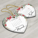 Christmas,Gift For Couples,Gift For Husband,Gift For Wife,Happy - Christmas Calendar Couple Married Engaged - Personalized Heart Ceramic Ornament