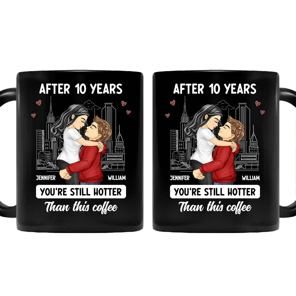 Gift For Couples - Cartoon Couple Kissing Hotter Than This Coffee - Personalized Mug