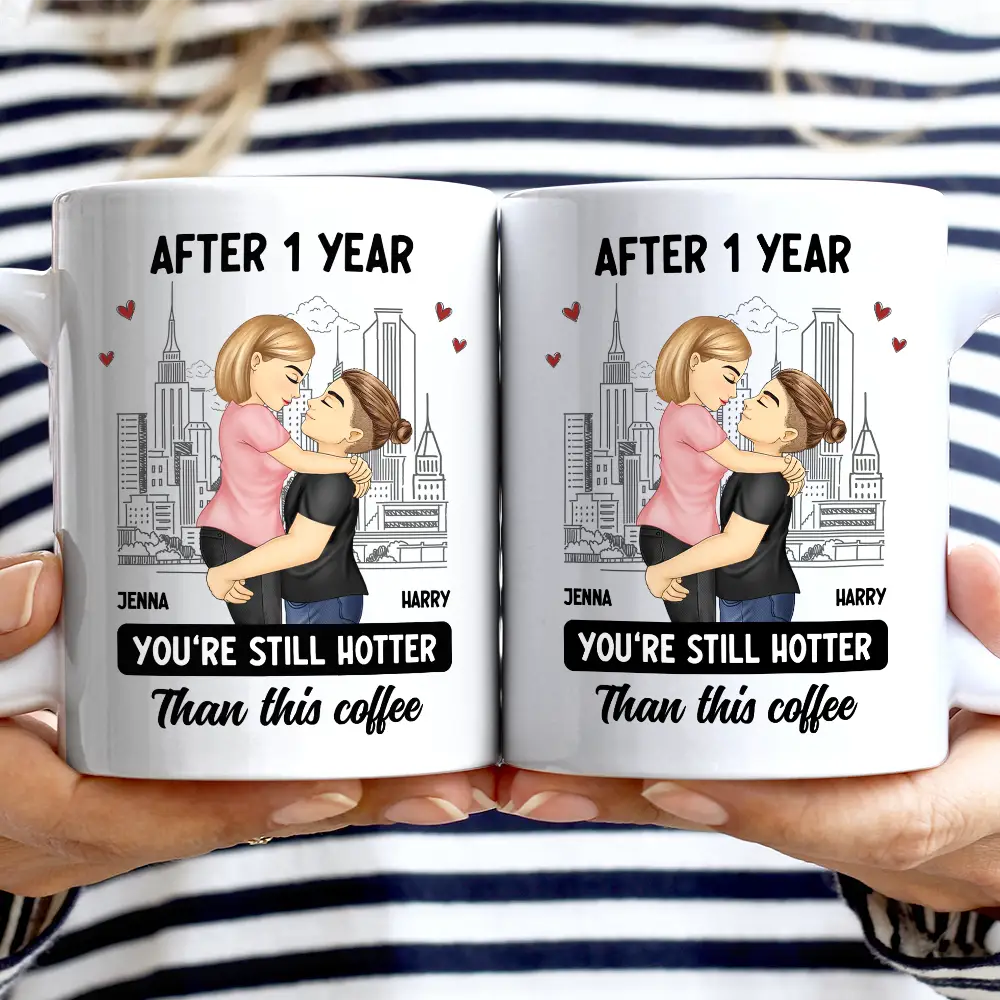 Gift For Couples - Cartoon Couple Kissing Hotter Than This Coffee - Personalized Mug