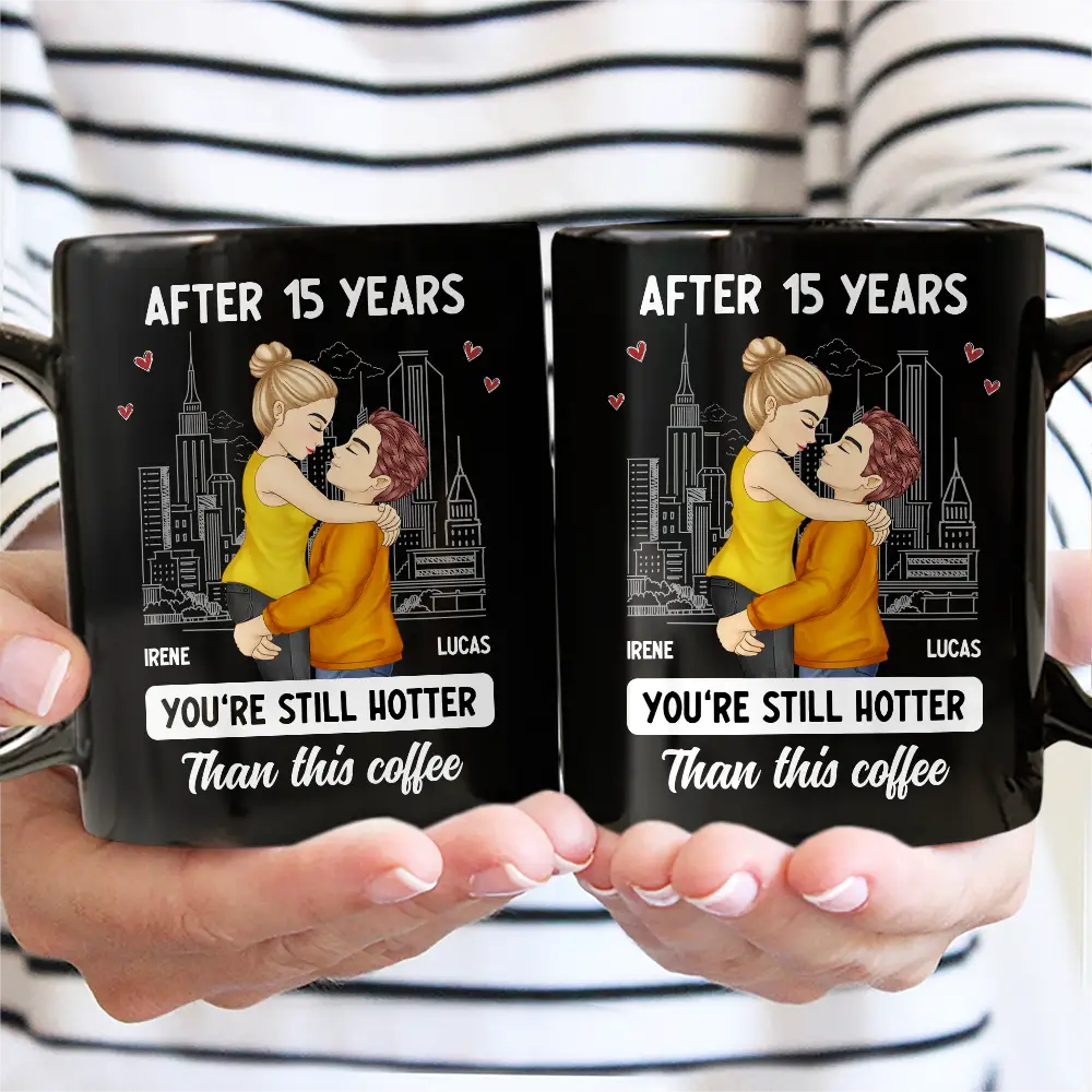 Gift For Couples - Cartoon Couple Kissing Hotter Than This Coffee - Personalized Mug