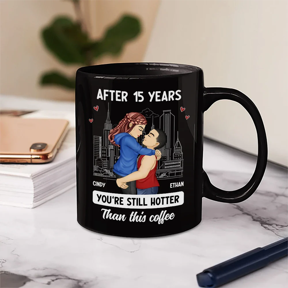 Gift For Couples - Cartoon Couple Kissing Hotter Than This Coffee - Personalized Mug