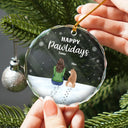 Pet Lovers, Pet Couple, Pet Mom, Pet Dad - Christmas Pet Lovers Happy Pawlidays - Personalized Circle Glass Ornament