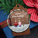 Pet Lovers, Pet Couple, Pet Mom, Pet Dad - Christmas Pet Lovers Happy Pawlidays - Personalized Circle Glass Ornament