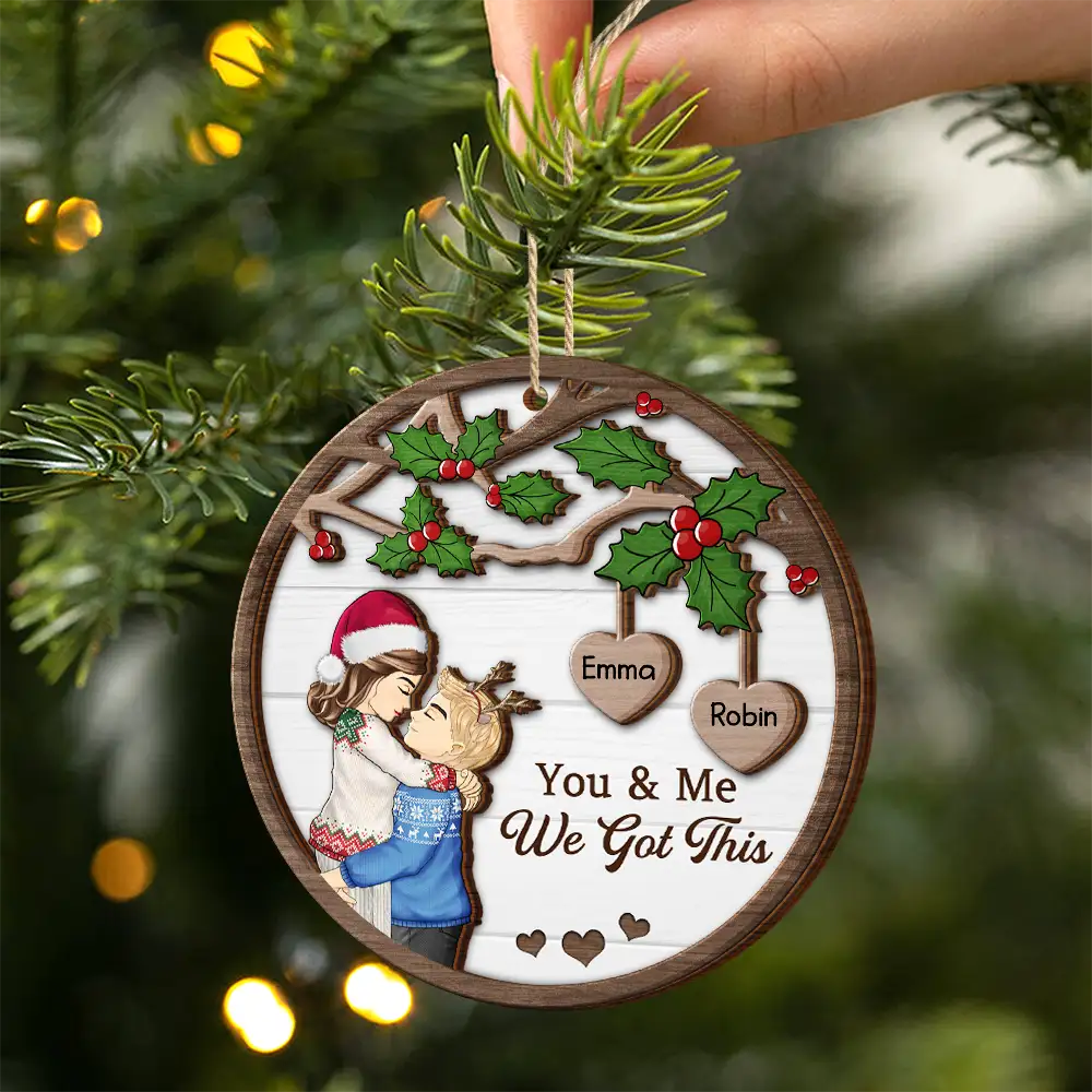 Christmas Couple Kissing Better Together - Personalized 2-Layered Wooden Ornament