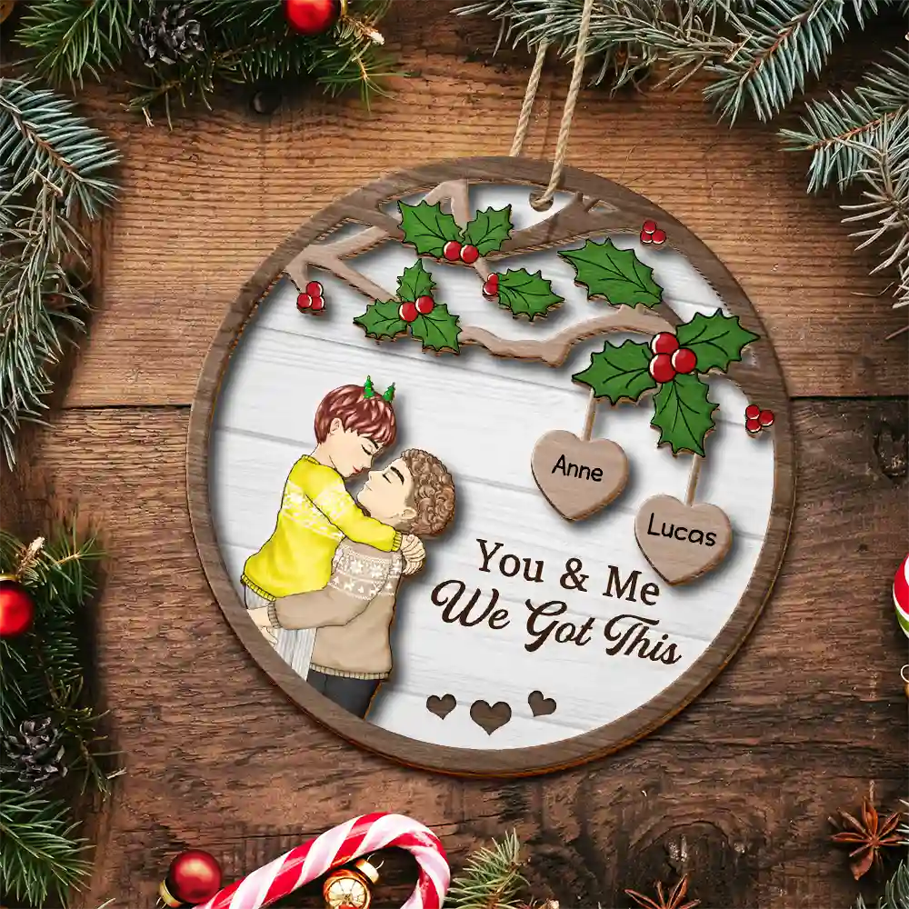 Christmas Couple Kissing Better Together - Personalized 2-Layered Wooden Ornament