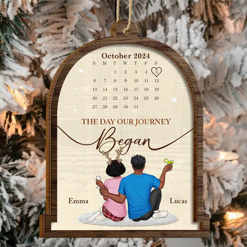 Gift For Couples, Gift For Husband, Gift For Wife, Gift For Boyfriend, Gift For Girlfriend - Christmas Couple Calendar The Day Our Journey Began - Personalized 2-Layered Wooden Ornament