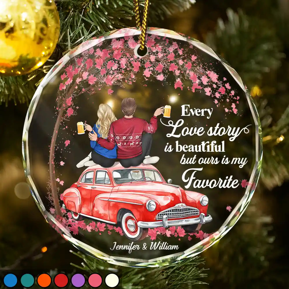 Christmas,Gift For Couples,Gift For Husband,Gift For Wife,Gift For Boyfriend,Happy - Christmas Every Love Story Is Beautiful - Personalized Circle Glass Ornament