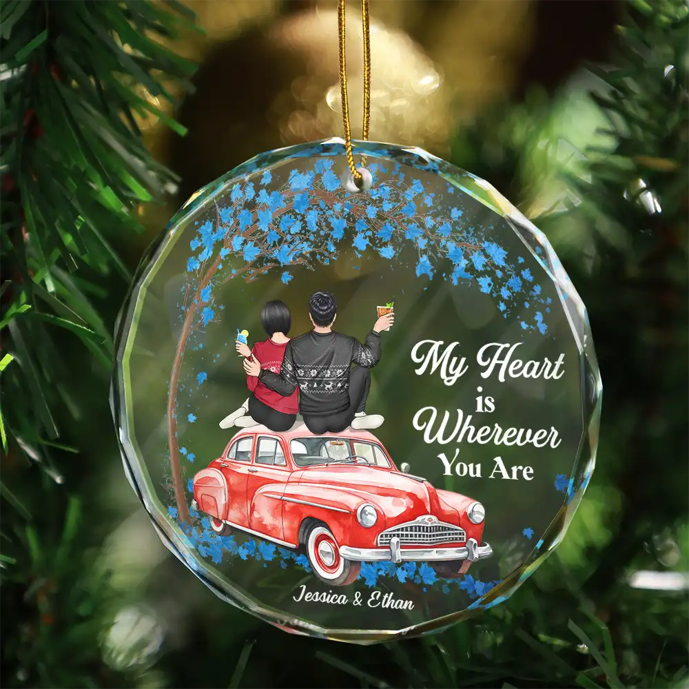 Christmas,Gift For Couples,Gift For Husband,Gift For Wife,Gift For Boyfriend,Happy - Christmas Every Love Story Is Beautiful - Personalized Circle Glass Ornament