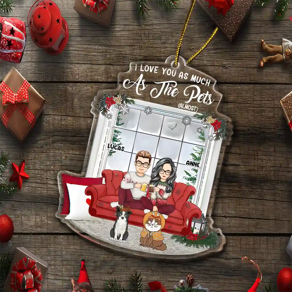 Pet Lovers, Pet Couple - Christmas Pet Couple I Love You More Than The Cat - Personalized Custom Shaped Acrylic Ornament