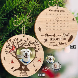 Memorial, Family, LGBT - Custom Photo Calendar The Moment Your Heart Stopped - Personalized Wooden Ornament Print 2 Sides