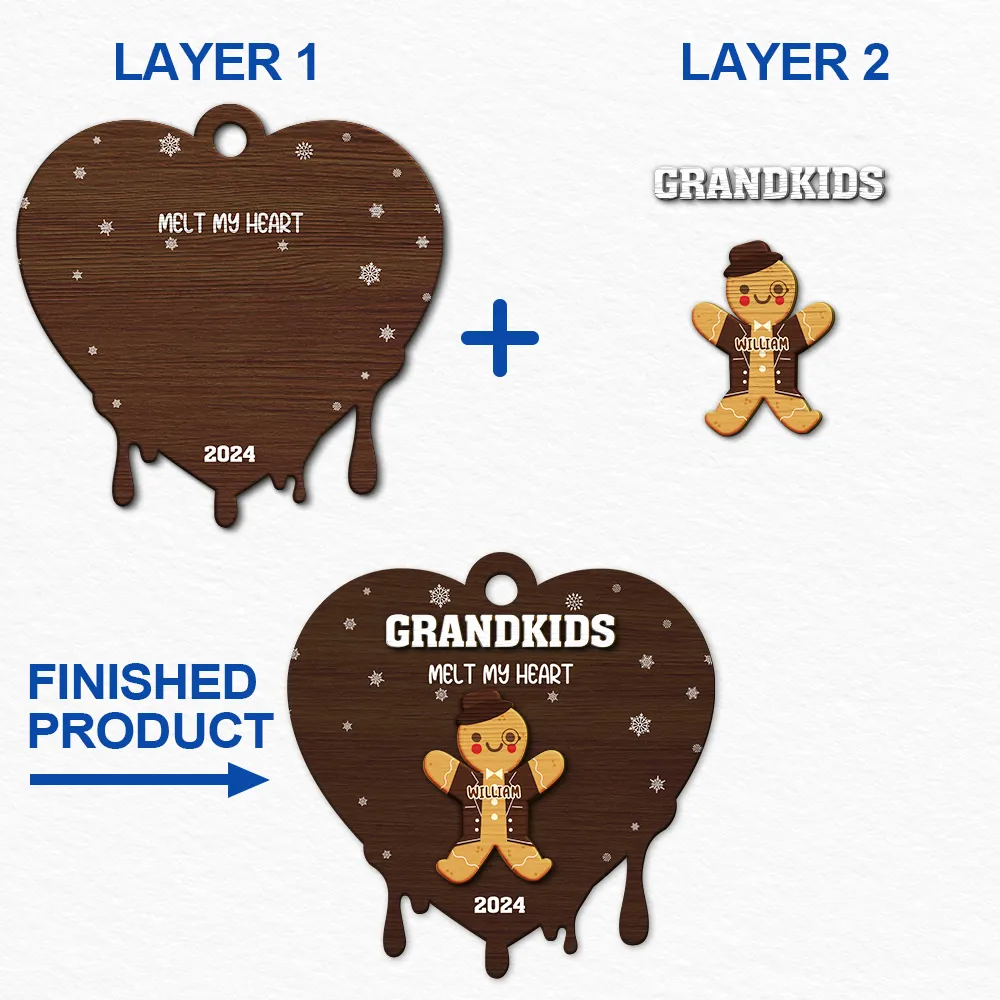 Gift For Grandma, Gift For Kids - Melt Our Heart - Personalized 2-Layered Wooden Ornament