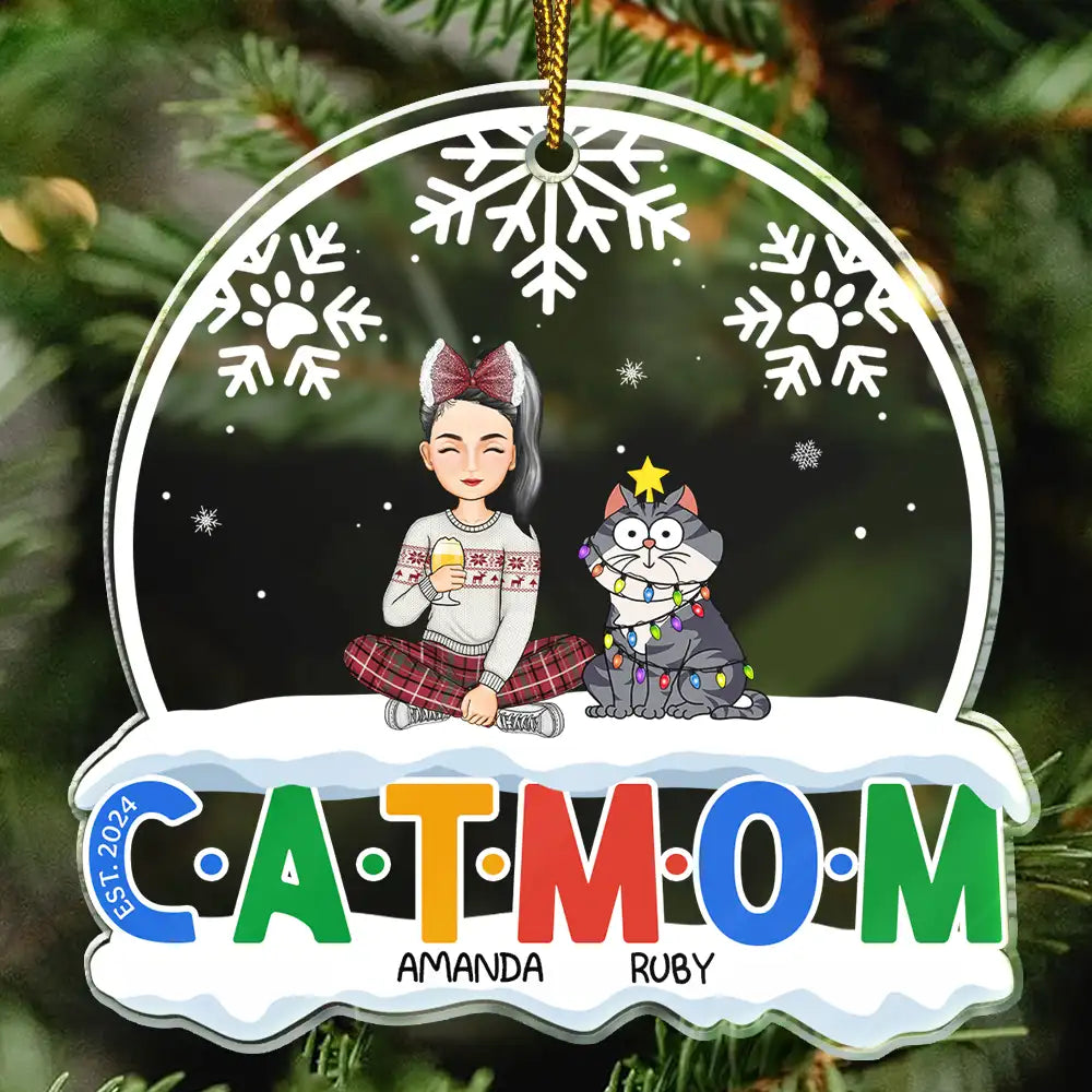 Cat Lovers,Cat Mom,Pet Mom,Pet Dad,Cat Dad,Pet Lovers,Christmas,Happy - Christmas Cat Mom Cat Dad - Personalized Custom Shaped Acrylic Ornament