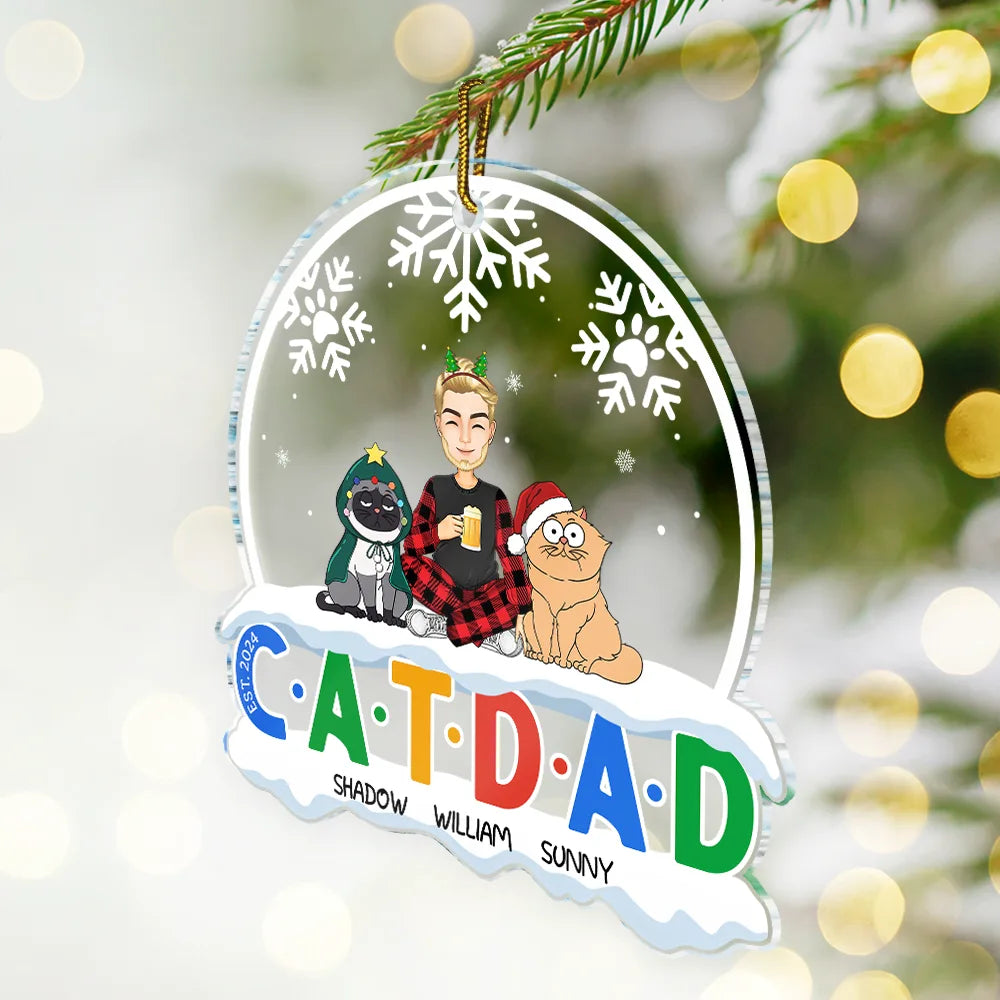 Cat Lovers,Cat Mom,Pet Mom,Pet Dad,Cat Dad,Pet Lovers,Christmas,Happy - Christmas Cat Mom Cat Dad - Personalized Custom Shaped Acrylic Ornament