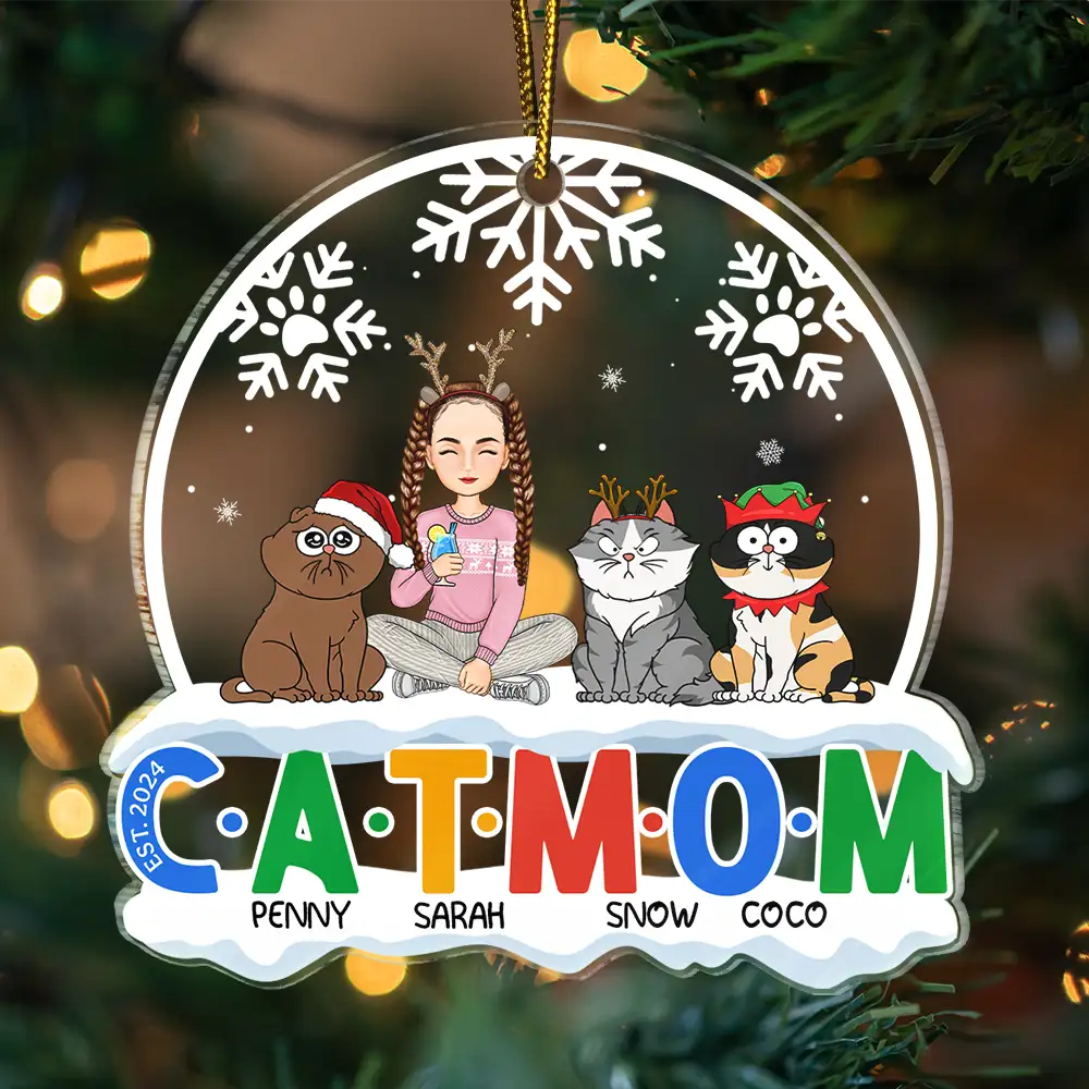 Cat Lovers,Cat Mom,Pet Mom,Pet Dad,Cat Dad,Pet Lovers,Christmas,Happy - Christmas Cat Mom Cat Dad - Personalized Custom Shaped Acrylic Ornament