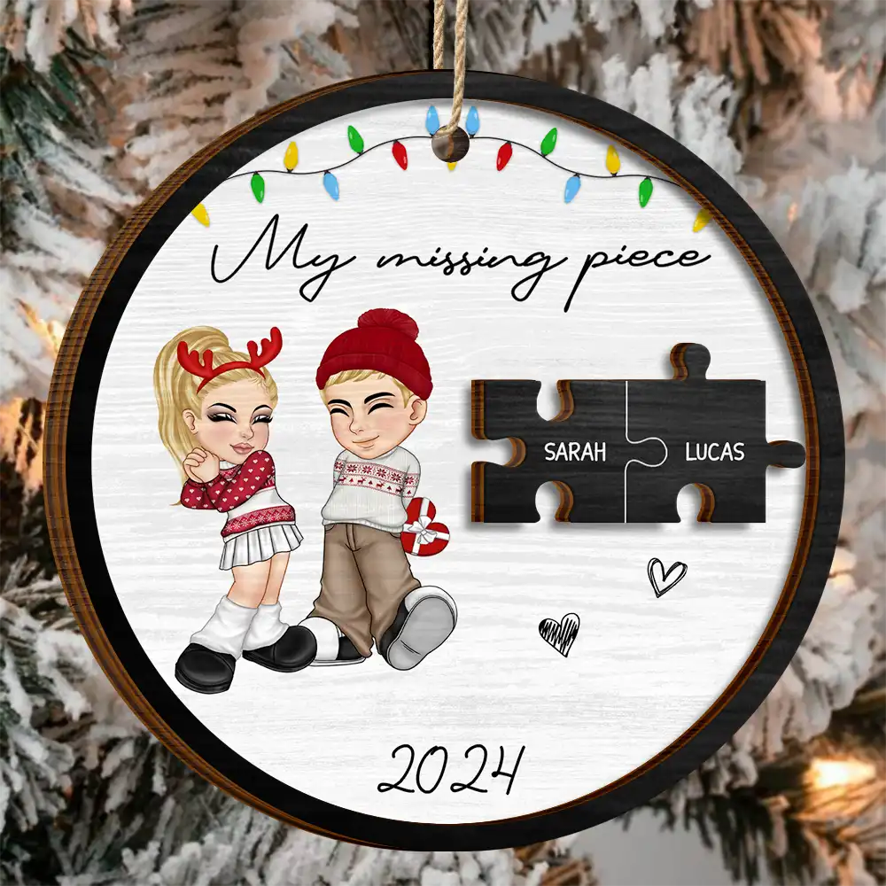 Gift For Couples, Gift For Husband, Gift For Wife, Gift For Boyfriend, Gift For Girlfriend - My Missing Piece Couple Christmas - Personalized 2-Layered Wooden Ornament