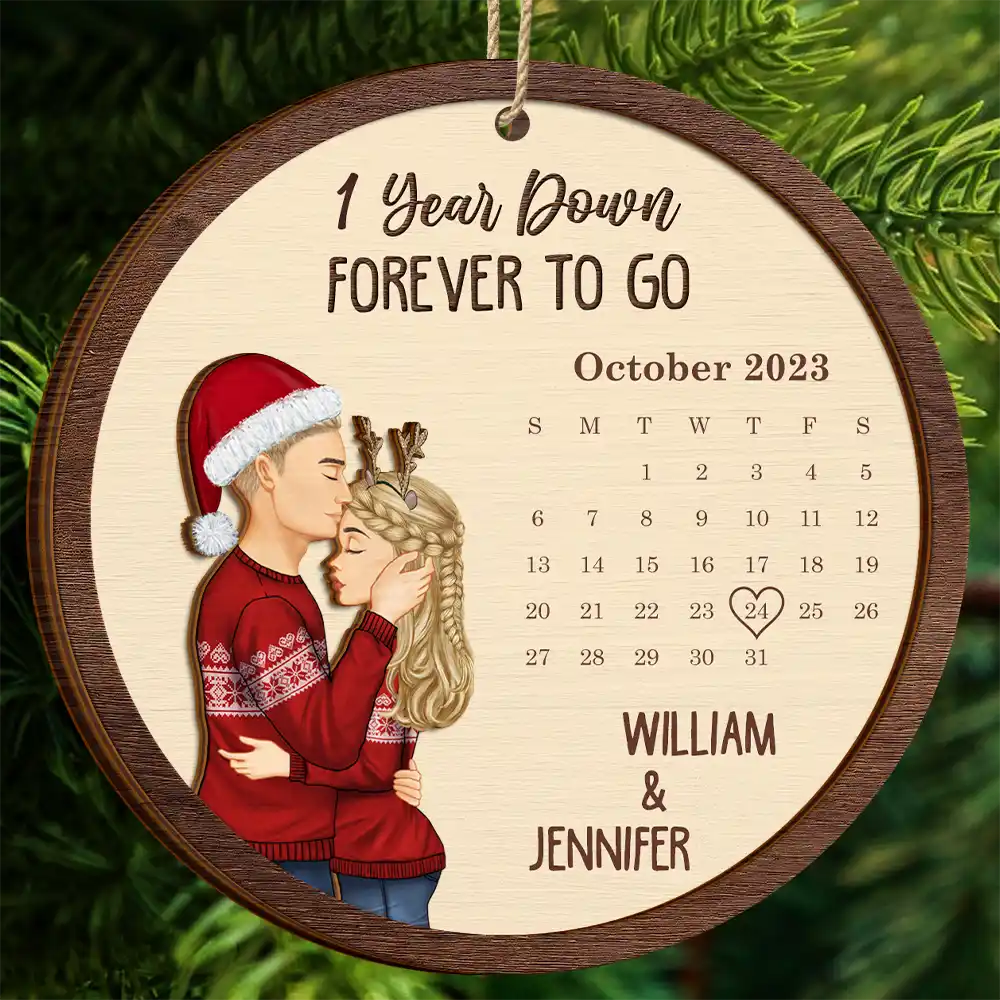 Gift For Couples, Gift For Husband, Gift For Wife, Gift For Boyfriend - Christmas Couple Forever To Go First Christmas Together - Personaized 2-Layered Wooden Ornament