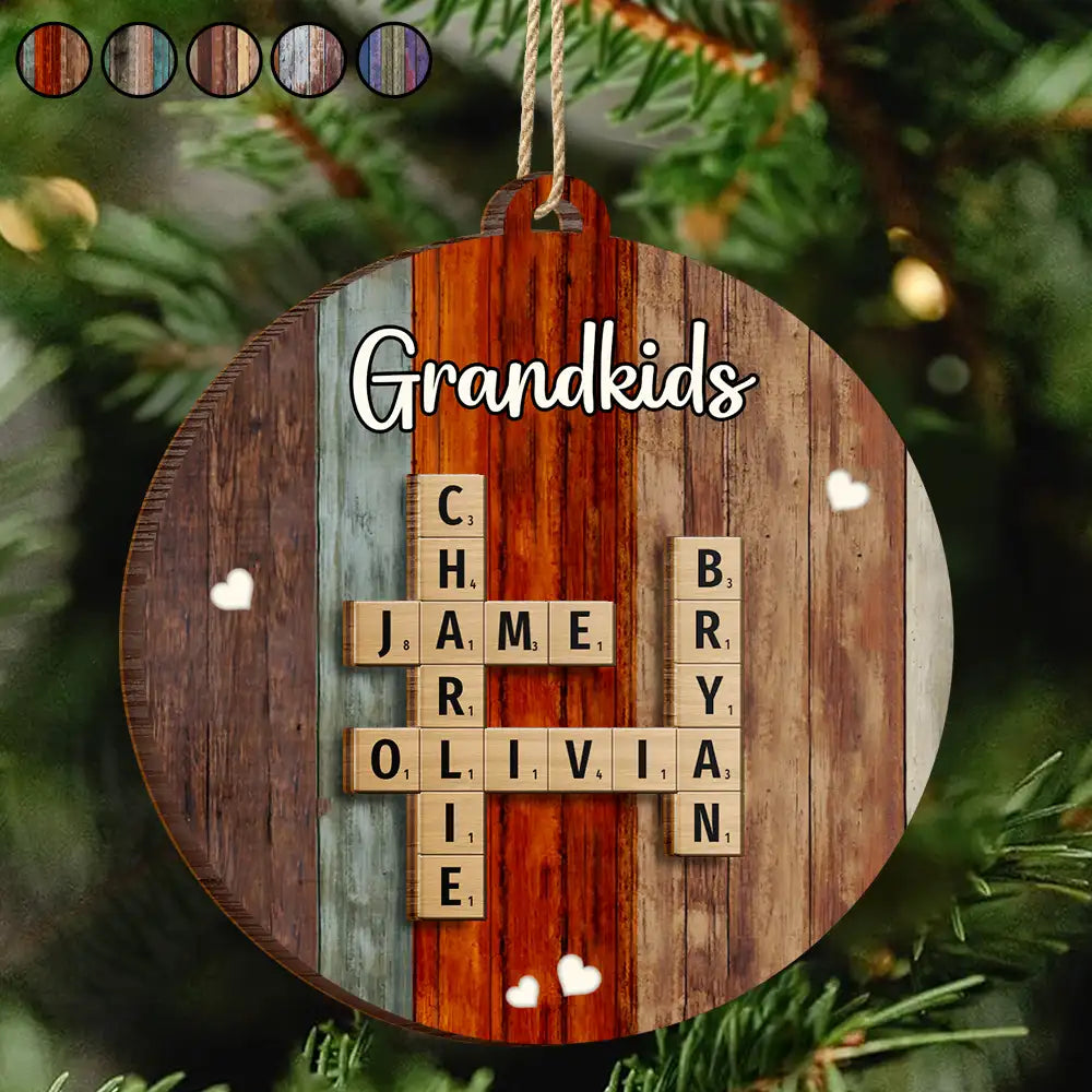 Gift For Kids, Gift For Grandma, Gift For Grandpa, Gift For Grandparents - Grandkids Crossword Scrabble - Personalized 2-Layered Wooden Ornament