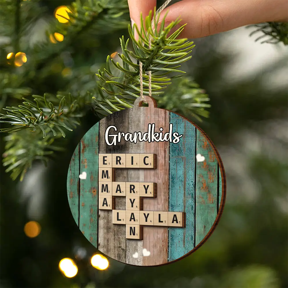 Gift For Kids, Gift For Grandma, Gift For Grandpa, Gift For Grandparents - Grandkids Crossword Scrabble - Personalized 2-Layered Wooden Ornament