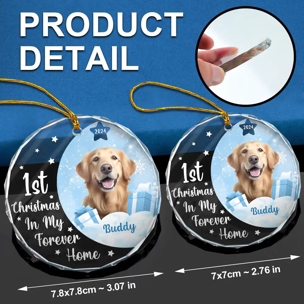 Dog Lovers, Cat Lovers - Custom Photo Dog Cat 1st Christmas In My Forever Home - Personalized Circle Glass Ornament