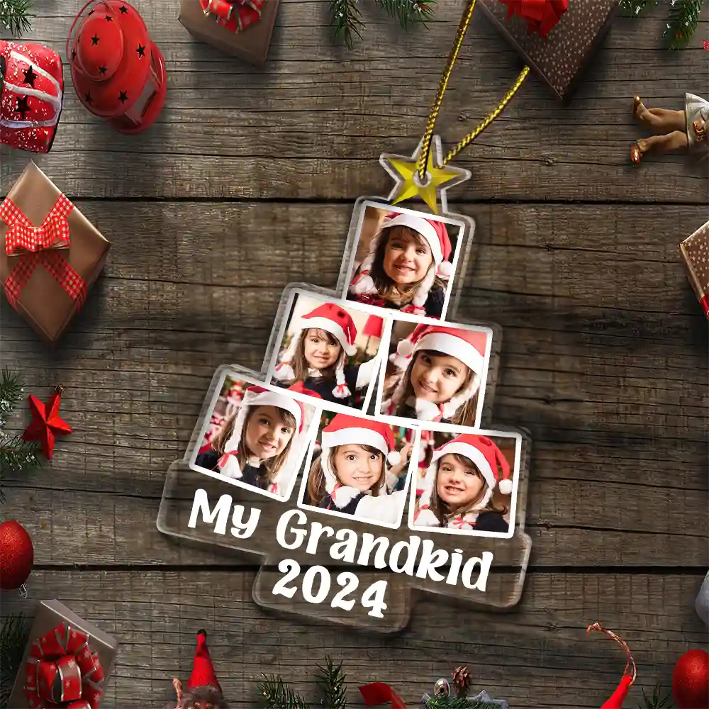 Gift For Kids, Gift For Grandparents - Custom Photo Christmas Tree My Grandkids - Personalized Custom Shaped Acrylic Ornament